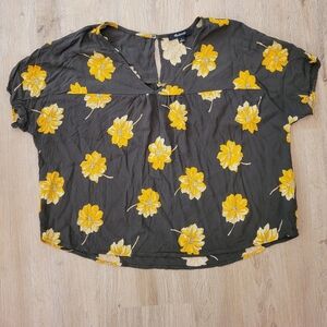 Madewell top. Green and Yellow blouse. Size small. Rhyme Top in Fall Flowers.
